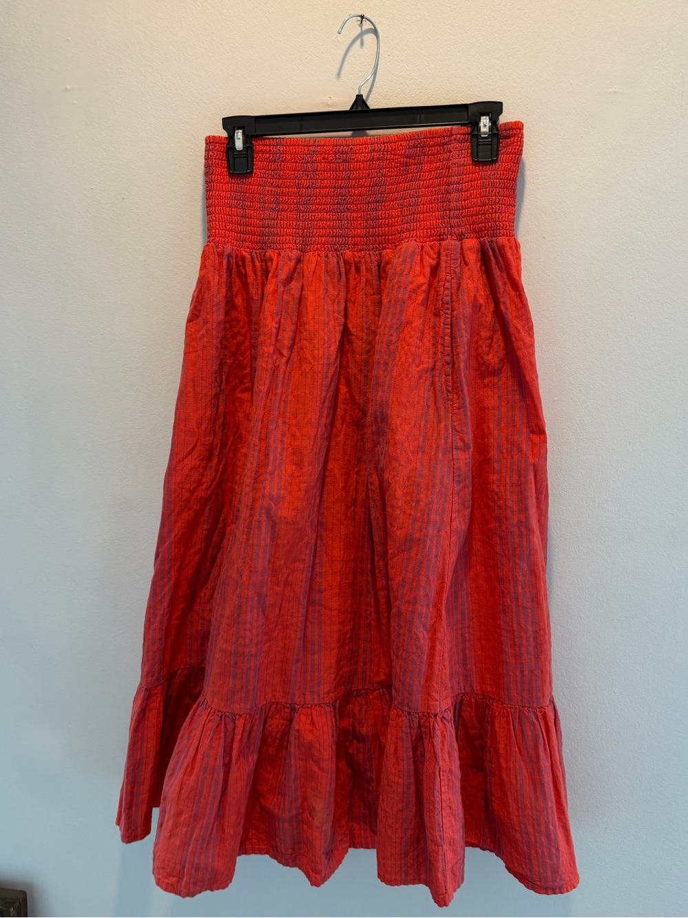 Red Smocked Waist Maxi Skirt